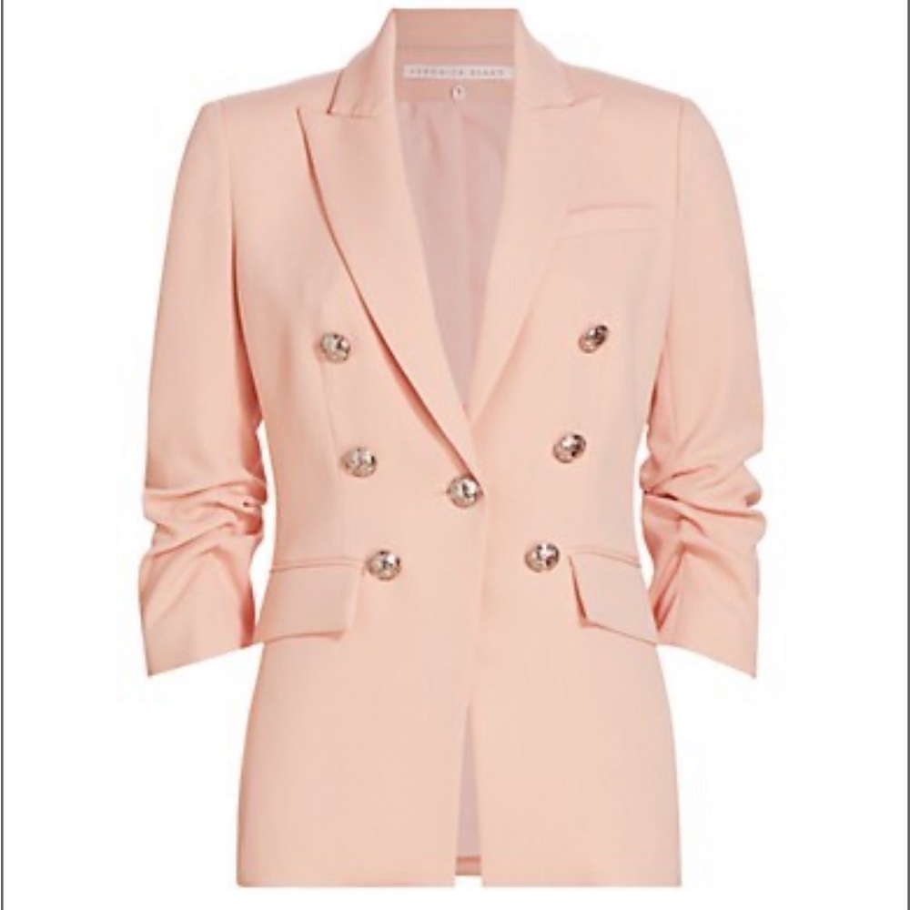 Veronica Beard Double-Breasted Blazer in Light Peach Pink